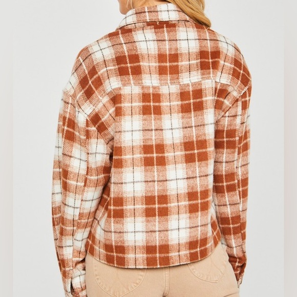 Orange Plaid Flannel Cropped Shacket - Picture 4 of 4